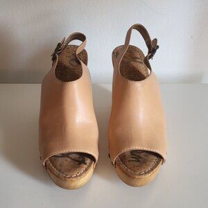 Sam Edelman Camilla wooden clogs sandals wedges cognac size 10M
